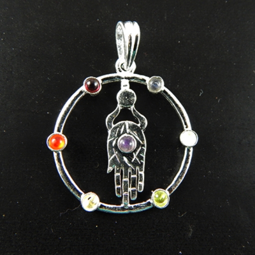 Hamsa 7 Chakra Stone Metal Pendant