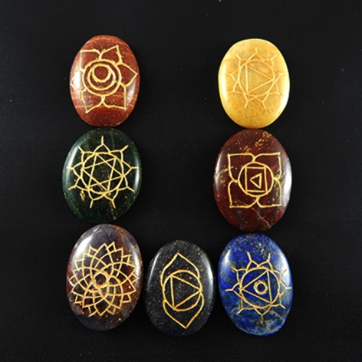 7 Chakra Stone with 7 Chakra sign set