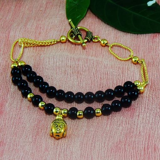 Gemstone Black Stone Bracelet 6mm round