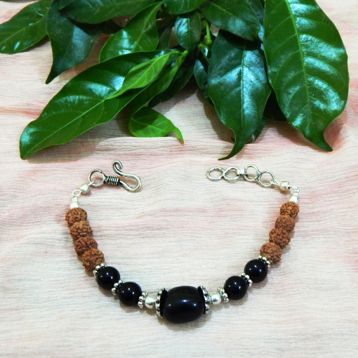 Black Agate & Rudraksha Beads Bracelet