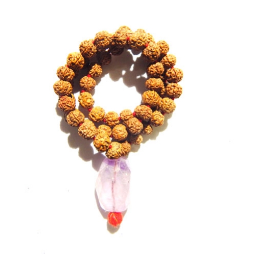 5 Face Rudraksha Mala with Amethyst Pendant