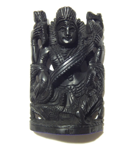 Sarasvati Ebony Wood Murti