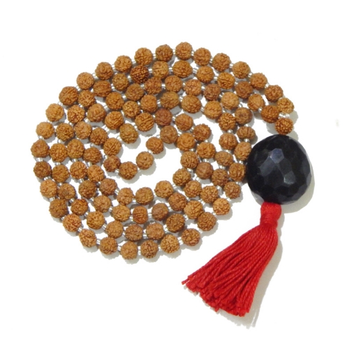 Rudraksha Mala with Black Onyx Pendant