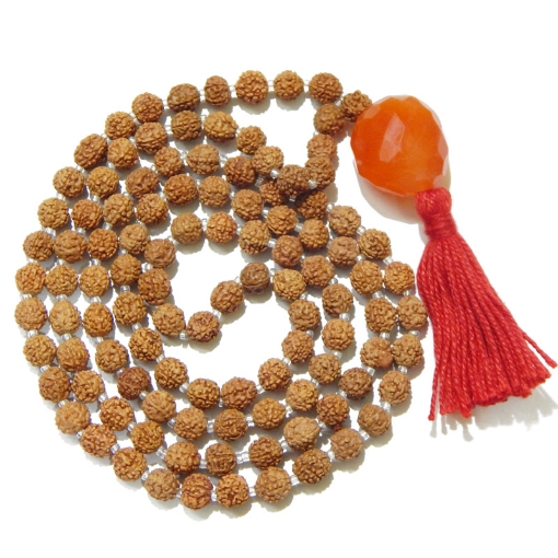 Rudraksha Mala with Carnelian  Pendant