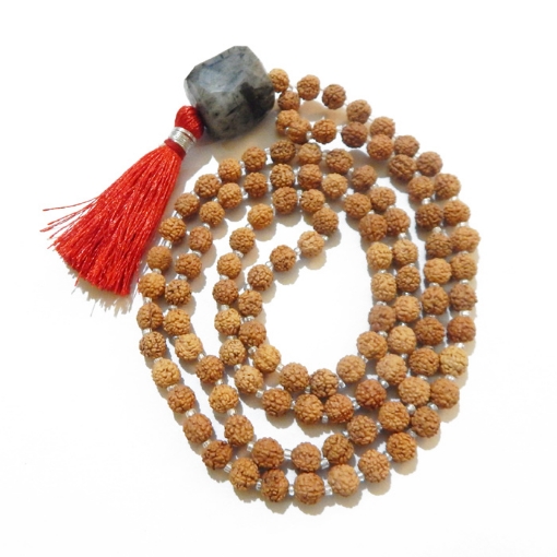 Rudraksha Mala with Black Rutile Pendant