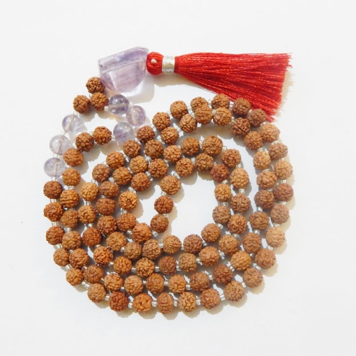 Rudraksha Mala with Amethyst Pendant