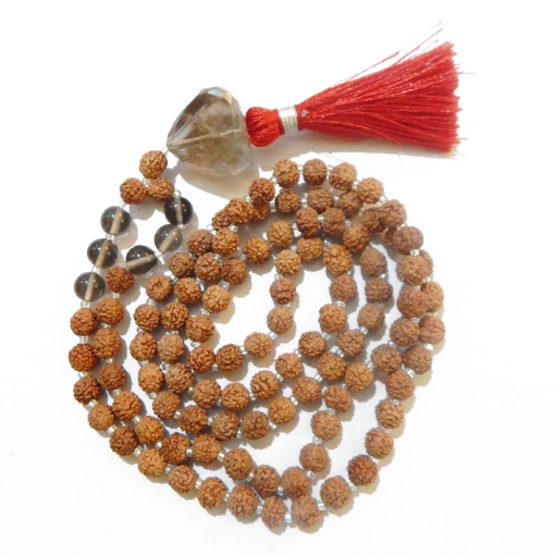 Rudraksha Mala with Smoky Quartz Pendant