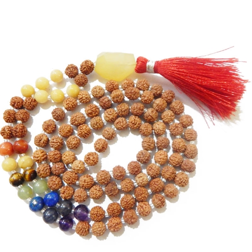 Rudraksha Mala with Yellow Aventurine Pendant