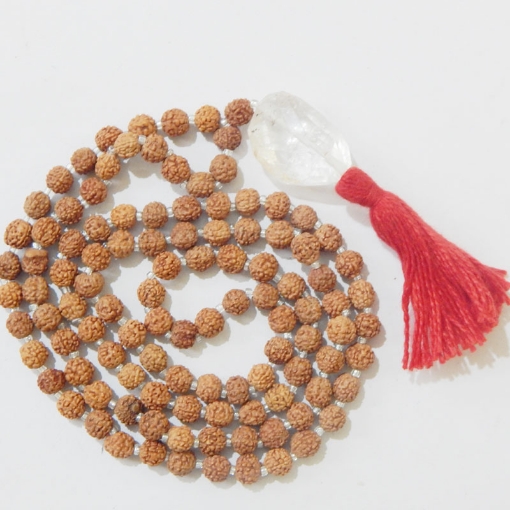 Rudraksha Mala with Crystal Quartz Pendant