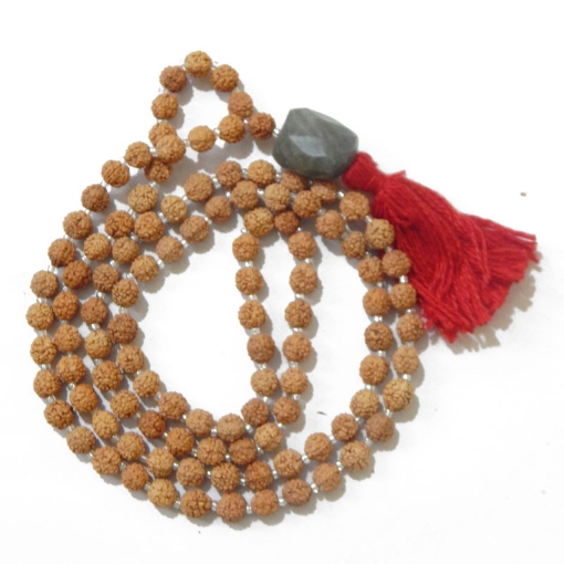 Rudraksha Mala with Labradorite Pendant