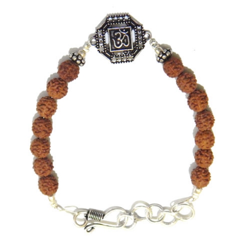 Picture of Fünfgesichtige Rudraksha Perlen mit silberfarbenem AUM Metallperlenarmband