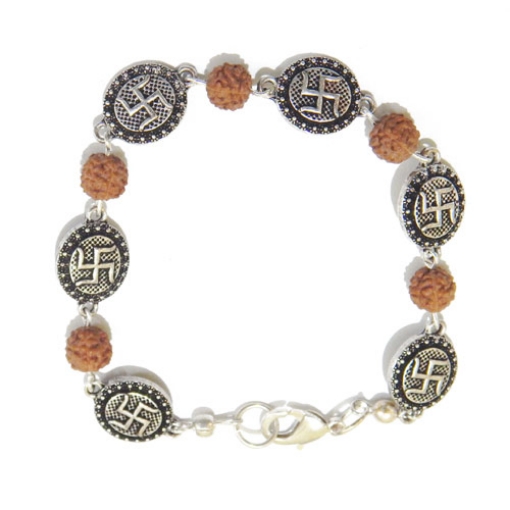 Picture of 5-seitiges Rudraksha und Hakenkreuz Kupferperlen Armband