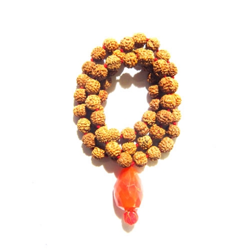 Picture of 5 Mukhi (Gesicht) Rudraksha Mala mit facettiertem Karneol-Anhänger