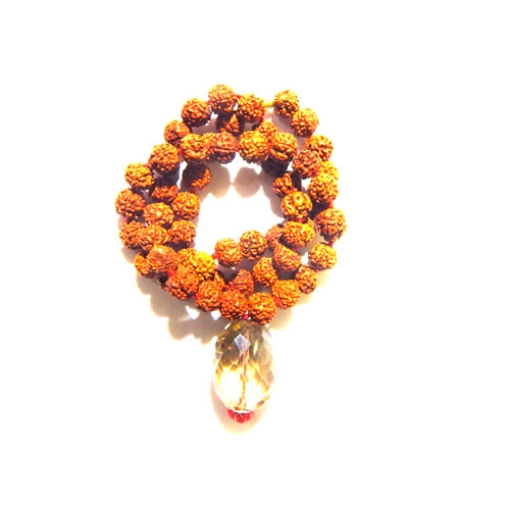 Picture of 5 Mukhi (Face) Rudraksha Mala with Faceted Smoky Quartz Tumble Pendant