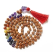 Picture of 7 Chakra Rudraksha Mala mit Amethyst facettiertem Trommelanhänger & Amethyst und 7 Chakra Edelsteinperlen