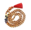 Picture of 7 Chakra Rudraksha Mala mit facettiertem rotem Jaspis-Trommelanhänger und 7 Chakra-Edelsteinperlen