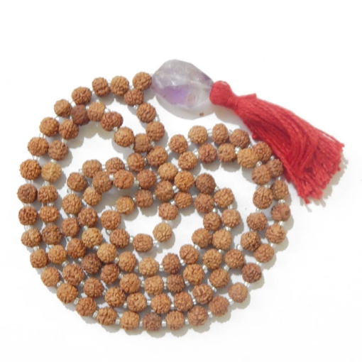 Picture of Rudraksha Mala mit facettiertem Amethyst-Anhänger