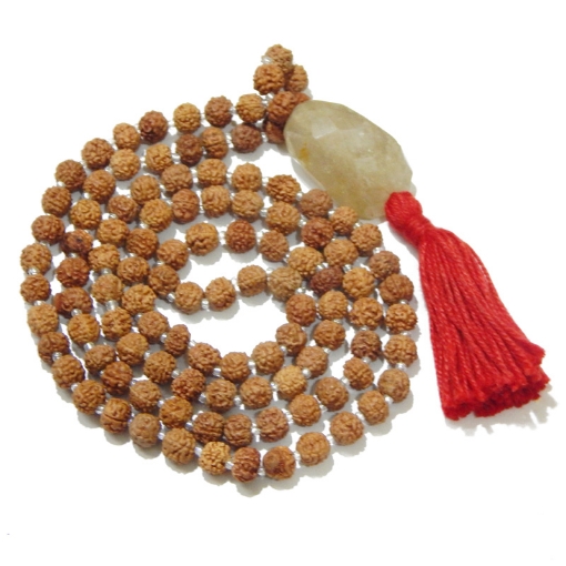 Picture of Rudraksha Mala mit goldenem Rutil-Facetten-Anhänger