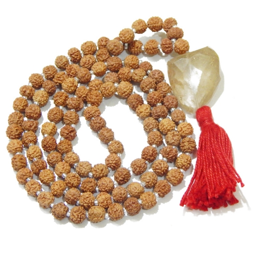 Picture of  Rudraksha Mala mit goldenem Rutil-Facetten-Anhänger