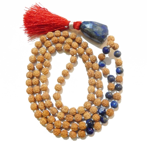 Picture of Rudraksha Mala mit facettiertem Lapislazuli-Anhänger und Perlen