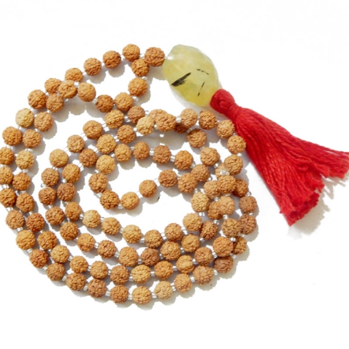 Picture of Rudraksha Mala mit facettiertem Zitronenquarz-Trommelanhänger