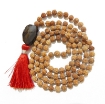 Picture of Rudraksha Mala mit facettiertem Rauchquarz-Trommelanhänger