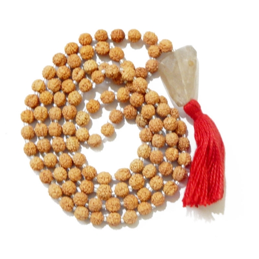 Picture of Rudraksha Mala mit facettiertem Rauchquarz-Trommelanhänger