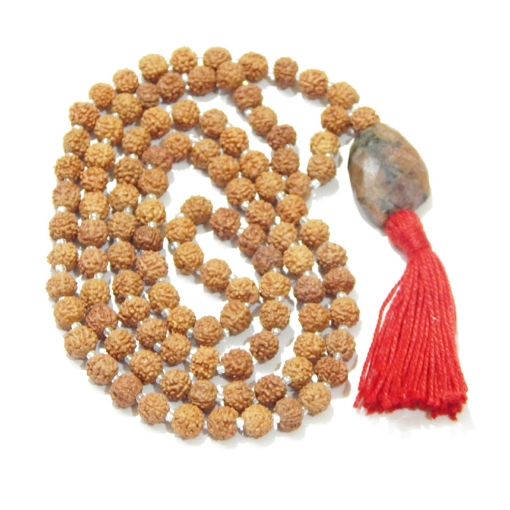 Picture of Rudraksha Mala mit facettiertem Unakit-Anhänger